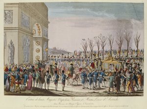 1810年4月2日、ナポレオン1世皇帝（1769〜1821年）とオーストリアのマリールイーズ皇帝（1791〜1847年）がシャンゼリゼに上陸 作： French School